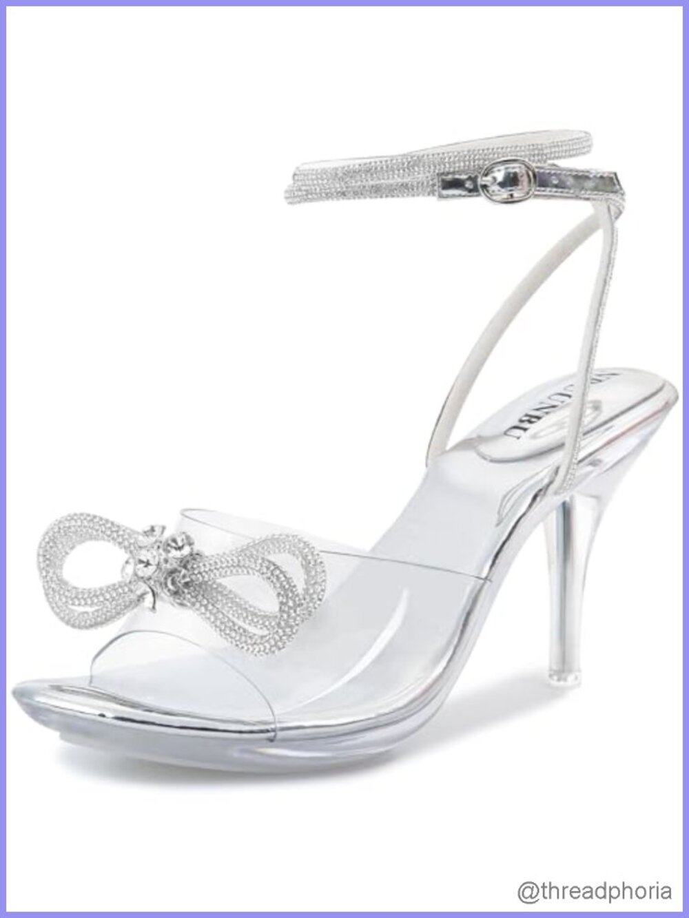 Clear Rhinestone Bow Strappy Heels with Ankle Strap